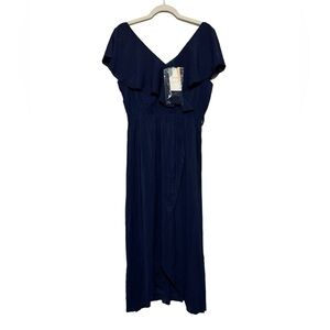NWT Long Modest Ruffle Navy Blue Midi Dress‎ Women’s Size Medium
